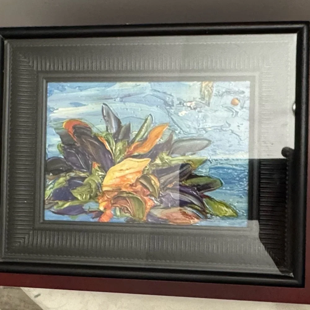 Renea Menzies Beautiful 3-D Oil Sculpted Flower Painting Black Jewelry Box - Picture 3 of 9